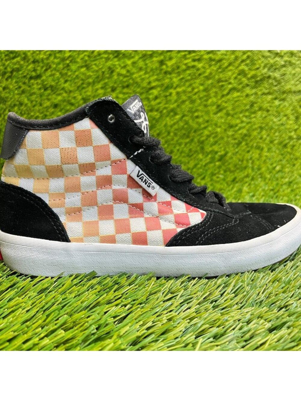 Vans The Lizzie Checkerboard Boys Size 2.5Y Black Orange Athletic Shoes Sneakers